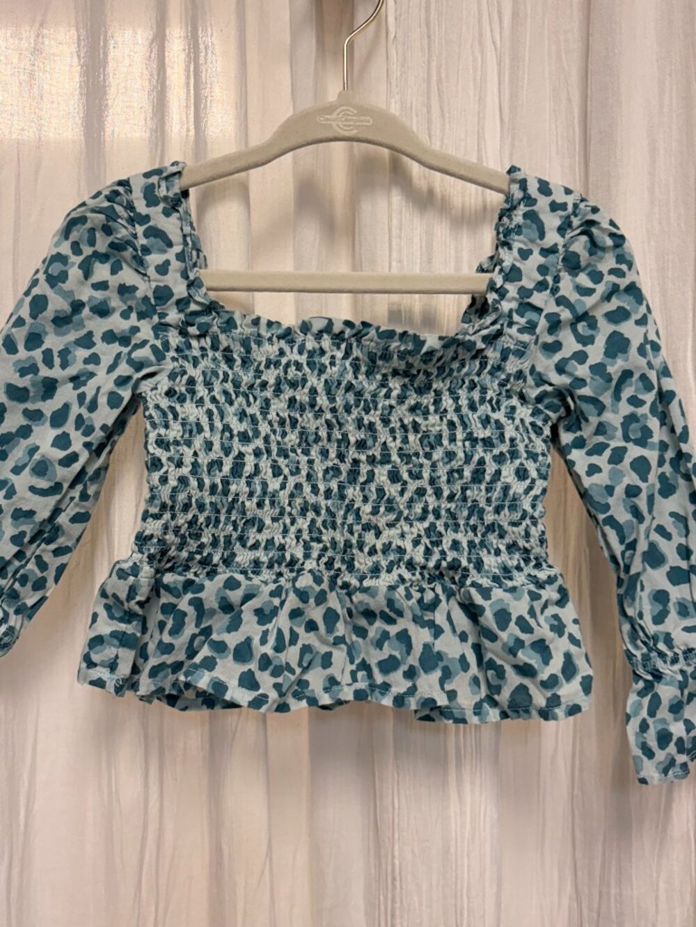 JANIE AND JACK Baby Girl Leopard Print Cropped Smocked Peplum Blouse 12-18M